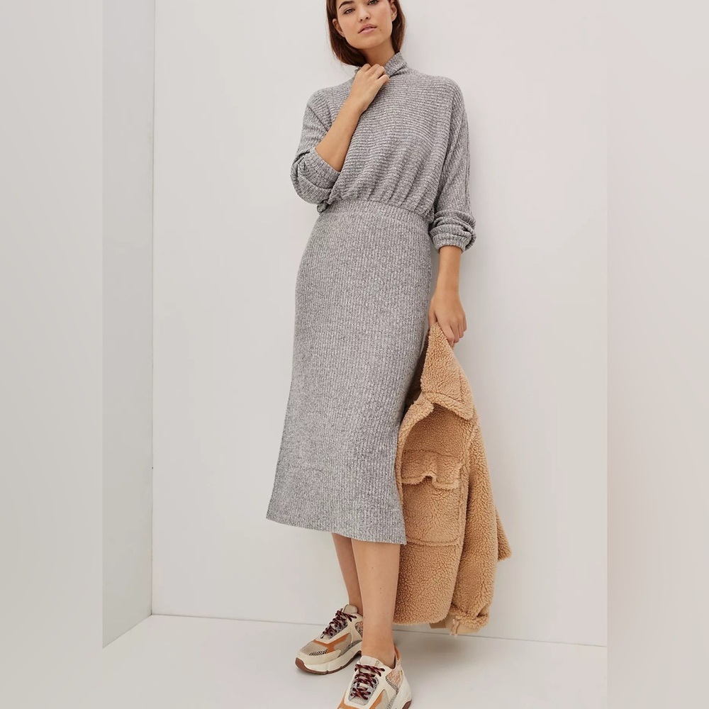 Saturday Sunday Anthropologie Mariah Ribbed Knit Maxi Dress Size Small in Grey